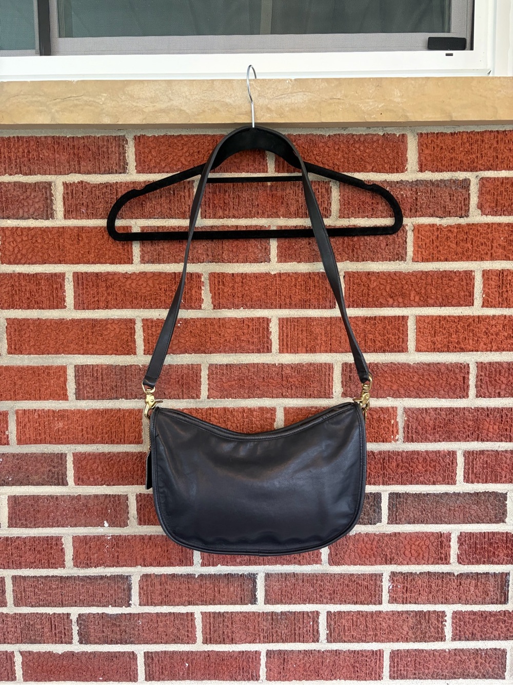Coach Black Leather Crossbody with Gold-Tone Hardware vintage